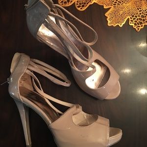 Tan strapped platform heels